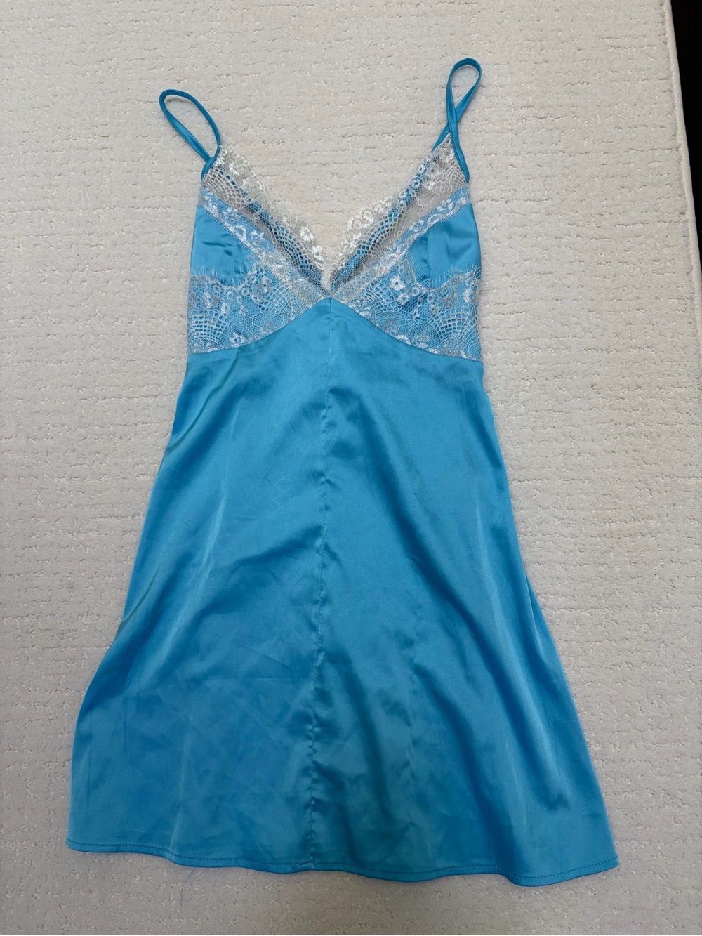 Blue Lace-Trim Satin Chemise